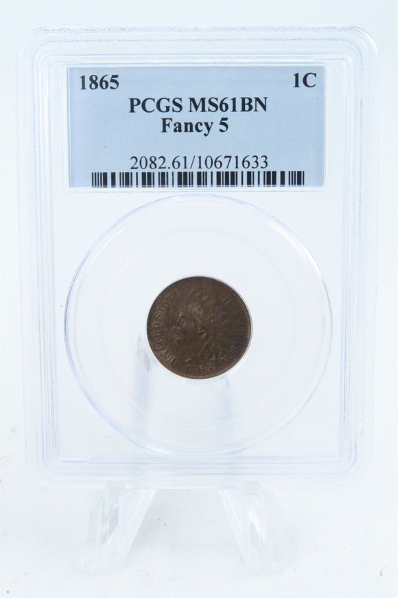 1865-P PCGS MS61BN Fancy 5 Indian Cent Business Strike 1C