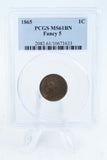 1865-P PCGS MS61BN Fancy 5 Indian Cent Business Strike 1C