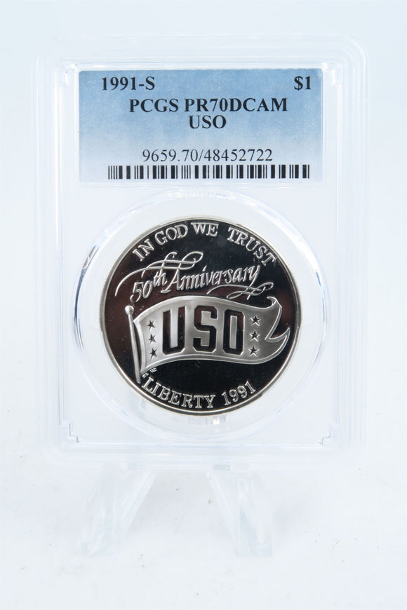 1991-S PCGS PR70DCAM USO Silver Modern Commemorative Dollar Proof