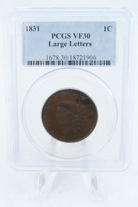 1831-P PCGS VF30BN Large Letters Coronet Head Cent Business Strike 1C