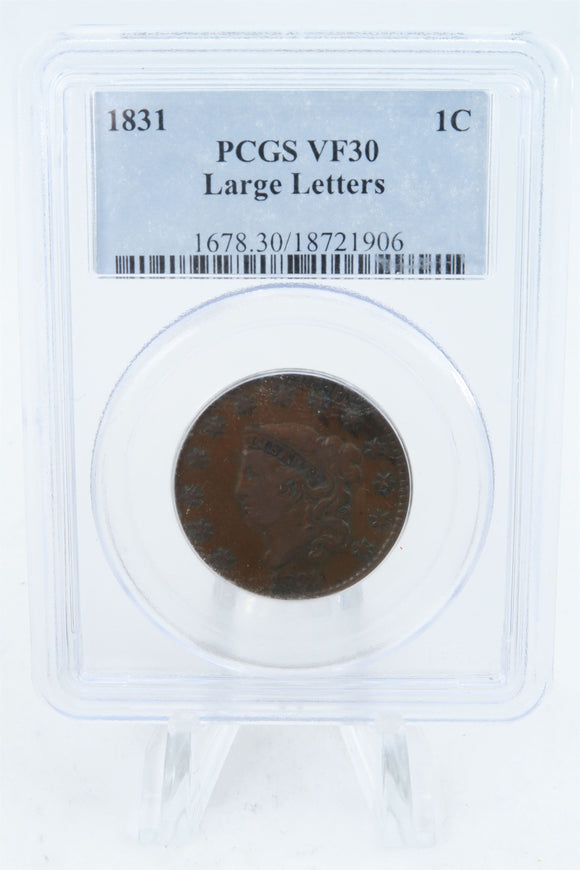 1831-P PCGS VF30BN Large Letters Coronet Head Cent Business Strike 1C