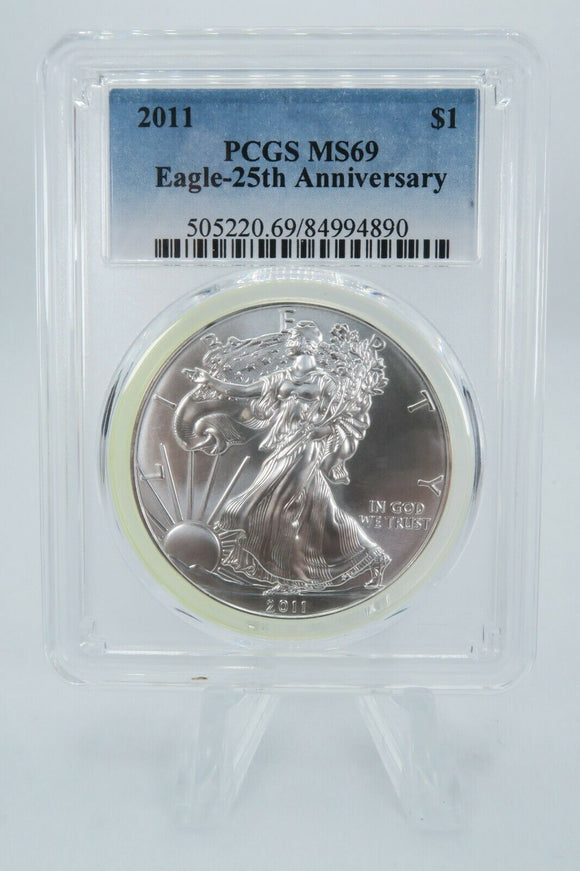 2011 PCGS MS69 American Silver Eagle 25th Anniversary Business Strike 1 oz