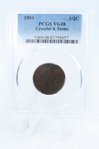 1804-P PCGS VG08BN Crosslet 4 Stems Draped Bust Half Cent Business Strike