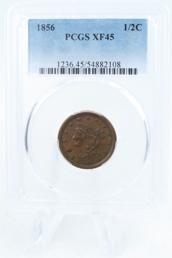 1856-P PCGS XF45BN Braided Hair Half Cent Business Strike 1/2C
