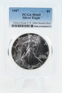 1987-P PCGS MS69 Silver Eagle Dollar Business Strike