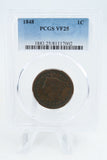 1848-P PCGS VF25BN Braided Hair Cent Business Strike 1C