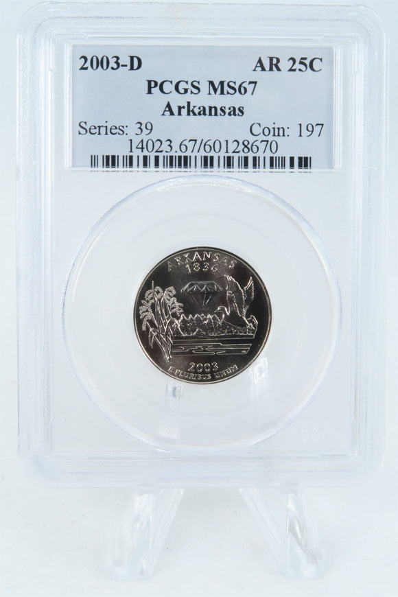 2003-D PCGS MS67 Arkansas State Quarter Business Strike 25C