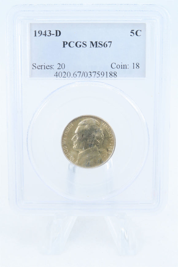 1943-D PCGS MS67 Jefferson War Nickel Business Strike 5C