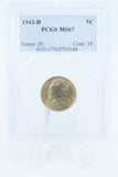 1943-D PCGS MS67 Jefferson War Nickel Business Strike 5C