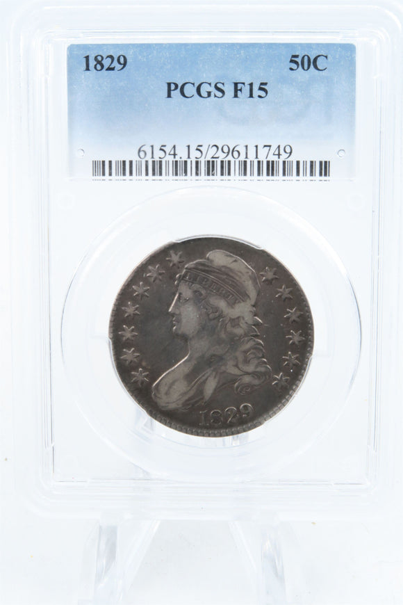 1829-P PCGS F15 Capped Bust Half Dollar Business Strike 50C