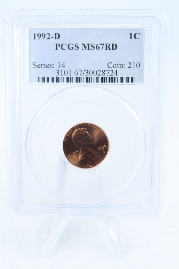 1992-D PCGS MS67RD Lincoln Memorial Cent Business Strike 1C