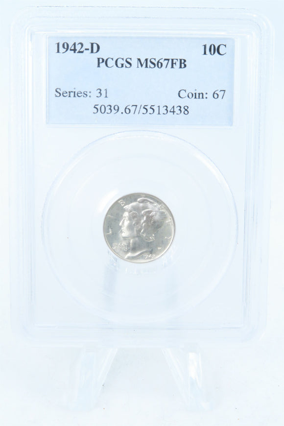 1942-D PCGS MS67FB Mercury Dime Business Strike 10C