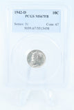 1942-D PCGS MS67FB Mercury Dime Business Strike 10C