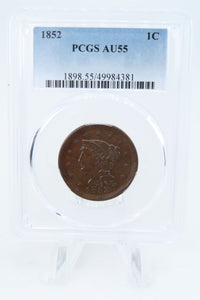 1852-P PCGS AU55BN Braided Hair Cent Business Strike 1C