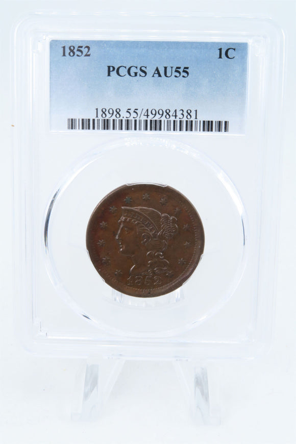 1852-P PCGS AU55BN Braided Hair Cent Business Strike 1C