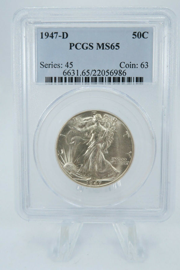 1947-D PCGS MS65 Walking Liberty Half Dollar Business Strike Walker Silver 50C