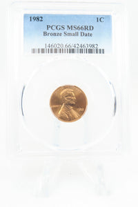 1982-P PCGS MS66RD Bronze Small Date Lincoln Memorial Cent Business Strike 1C