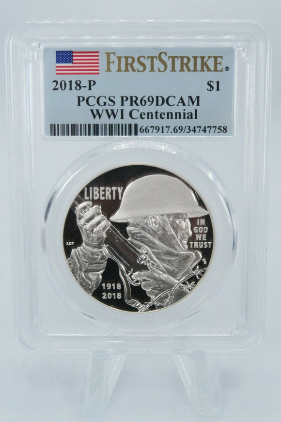 2018-P PCGS PR69DCAM WWI Centennial Commemorative Silver Proof $1