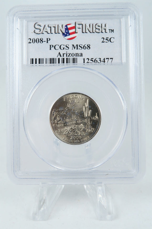 2008-P PCGS SP68 Arizona Satin Finish State Quarter 25C *Spotting*