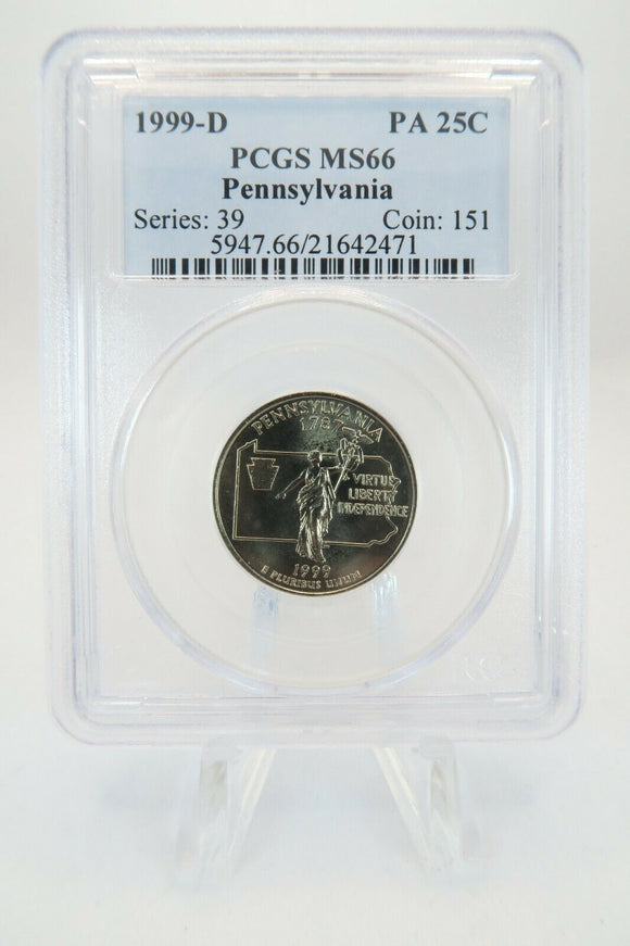 1999-D PCGS MS66 Pennsylvania State Quarter Business Strike 25C