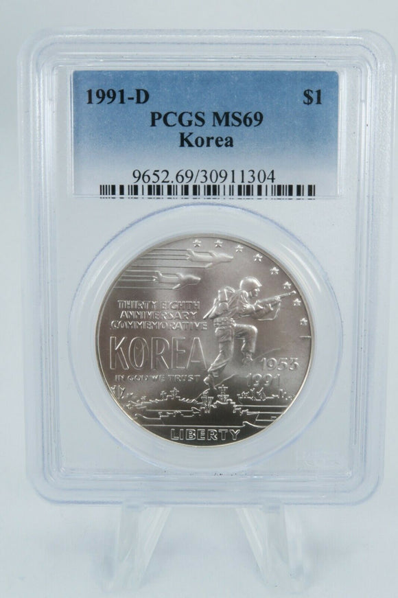 1991-D PCGS MS69 Korea Commemorative Silver Dollar Business Strike $1