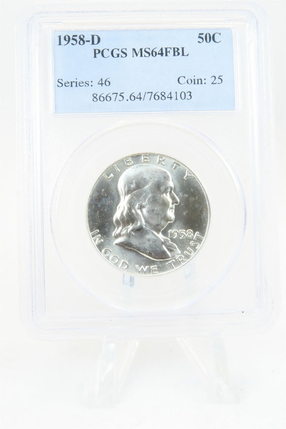 1958-D PCGS MS64FBL Franklin Half Dollar Full Bell Lines 50C