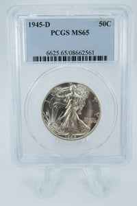 1945-D PCGS MS65 Walking Liberty Half Dollar Business Strike Walker Silver 50C