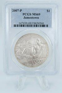 2007-P PCGS MS69 Jamestown Modern Commemorative Silver Dollar Business Strike $1